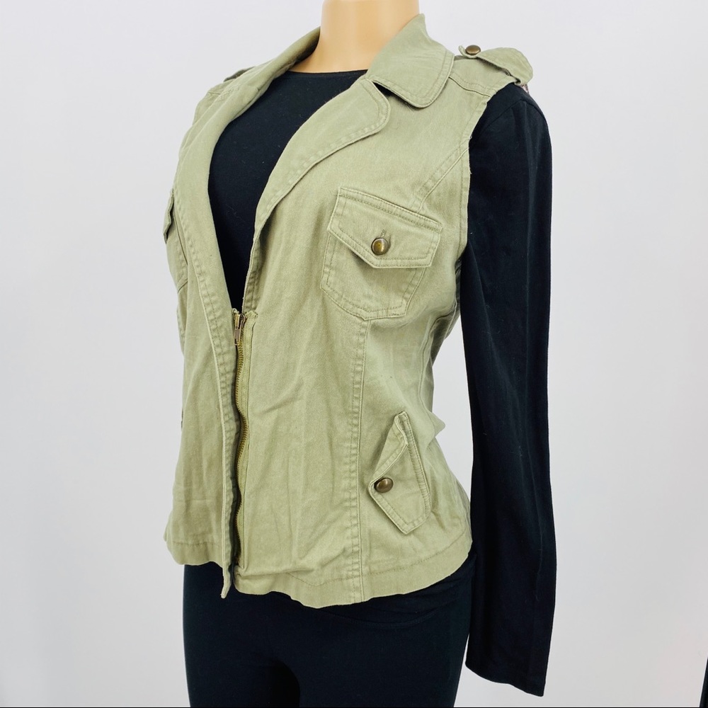 Army Green Denim Zip Vest - Picture 3 of 6